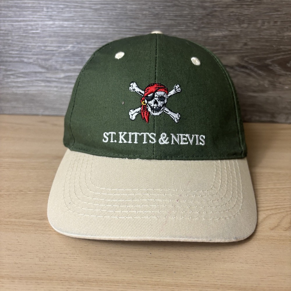 St Kitts & Nevis Hat Cap Strap Back Embroidered Pirate Skull West Indies Mens